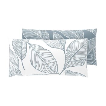 LIVARNO® Satin-Mikrofaser-Kissenbezüge, 40 x 80 cm, 2 Stück, Blätter/hellblau - B-Ware neuwertig