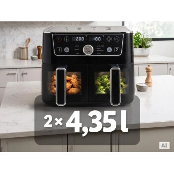 SILVERCREST® Doppelzonen-Heißluftfritteuse Retro 1973 - SHFDDR 2600 C2, schwarz - B-Ware neuwertig