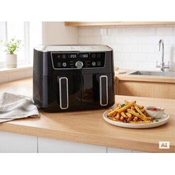 SILVERCREST® Doppelzonen-Heißluftfritteuse Retro 1973 - SHFDDR 2600 C2, schwarz - B-Ware neuwertig