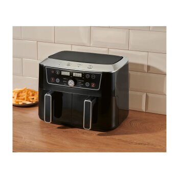SILVERCREST® Doppelzonen-Heißluftfritteuse Retro 1973 - SHFDDR 2600 C2, schwarz - B-Ware neuwertig