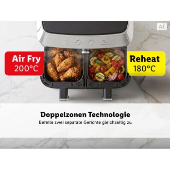 SILVERCREST® Doppelzonen-Heißluftfritteuse Retro 1973 - SHFDDR 2600 C2, schwarz - B-Ware