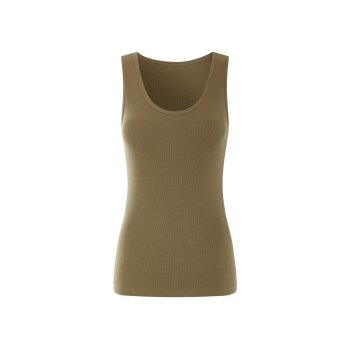 esmara® Damen Tops, 2 Stück, in modischer Ripp-Qualität (khaki/weiß, M(40/42)) - B-Ware neuwertig