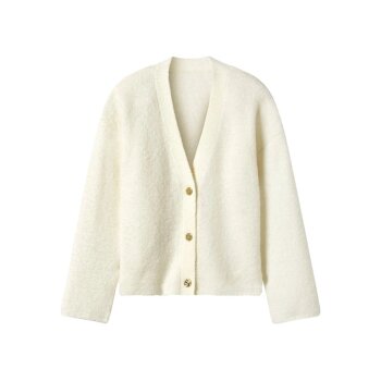ESMARA® Damen Bouclé-Strickcardigan (Weiß, L(44/46)) - B-Ware neuwertig