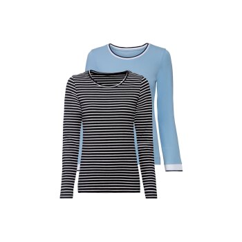 ESMARA® Damen-Langarmshirt, mit Baumwolle, L, streifen/hellblau/schwarz/weiß - B-Ware neuwertig