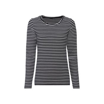 ESMARA® Damen-Langarmshirt, mit Baumwolle, L, streifen/hellblau/schwarz/weiß - B-Ware neuwertig
