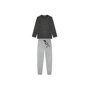 LIVERGY® Herren Pyjama lang, gestreift/schwarz/dunkelgrau, L(52/54) - B-Ware neuwertig