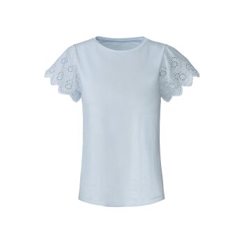 esmara® Damen T-Shirt mit Spitze, aus reiner Baumwolle (blau, M(40/42)) - B-Ware neuwertig