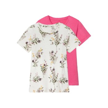 LUPILU® Kleinkinder/Kinder T-Shirts, 2 Stück, mit Leinen (Pink/Weiß, 122/128) - B-Ware neuwertig