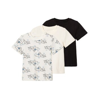 lupilu® Kleinkinder T-Shirts, 3 Stück, mit Baumwolle (schwarz/weiß gemustert, 98/104) - B-Ware neuwertig