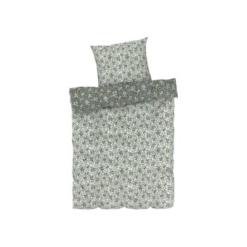 LIVARNO home Mikrofaser-Satin-Bettwäsche, 155 x 220 cm (Floral/grün/weiß) - B-Ware neuwertig