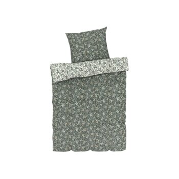 LIVARNO home Mikrofaser-Satin-Bettwäsche, 155 x 220 cm (Floral/grün/weiß) - B-Ware neuwertig