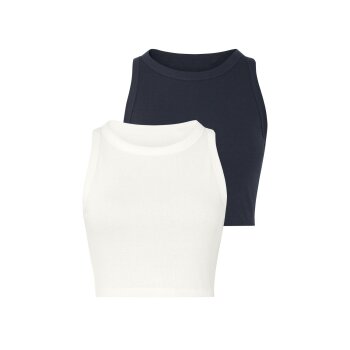 ESMARA® Damen Crop-Tops, 2 Stück, gerippt (weiß/navy, XS (32/34)) - B-Ware neuwertig