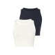 ESMARA® Damen Crop-Tops, 2 Stück, gerippt (weiß/navy, XS (32/34)) - B-Ware neuwertig