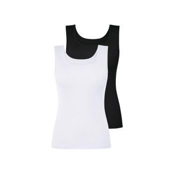 esmara® Damen Tops, 2 Stück, in modischer Ripp-Qualität (Schwarz/weiß, M(40/42)) - B-Ware neuwertig
