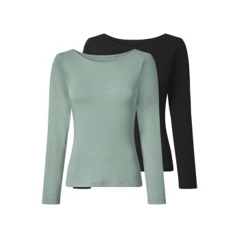 esmara® Damen Langarmshirts, 2 Stück (Schwarz/Grün, XS(32/34)) - B-Ware neuwertig