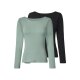 esmara® Damen Langarmshirts, 2 Stück (Schwarz/Grün, XS(32/34)) - B-Ware neuwertig