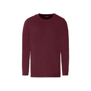 LIVERGY® Herren Langarmshirt 2 Stück, mit Baumwolle (Streifen dunkelrot, L(52/54)) - B-Ware neuwertig