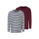 LIVERGY® Herren Langarmshirt 2 Stück, mit Baumwolle (Streifen dunkelrot, L(52/54)) - B-Ware neuwertig