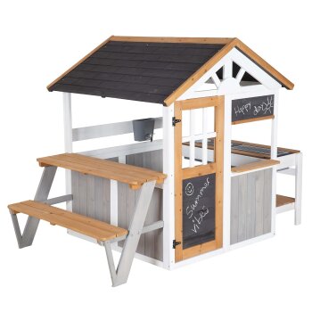 roba Gartenspielhaus mit Spielküche und Picknicktisch, Holz, mehrfarbig lasiert - B-Ware Transportschaden Kosmetisch