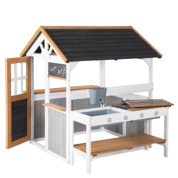 roba Gartenspielhaus mit Spielküche und Picknicktisch, Holz, mehrfarbig lasiert - B-Ware Transportschaden Kosmetisch