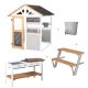 roba Gartenspielhaus mit Spielküche und Picknicktisch, Holz, mehrfarbig lasiert - B-Ware Transportschaden Kosmetisch