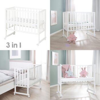 roba Stuben- & Beistellbett 3in1 mit Barriere + Matratze, Holz weiß - B-Ware
