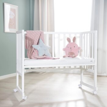 roba Stuben- & Beistellbett 3in1 mit Barriere + Matratze, Holz weiß - B-Ware