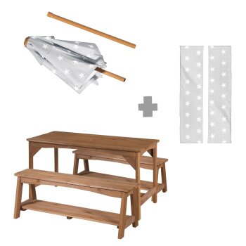 roba Kindersitzgruppe Little Stars, mit Sitzauflage und Schirm, teak - B-Ware gut