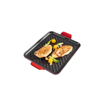 SILVERCREST® Premium-Gusseisenpizzaplatte Ø 31 cm \ Premium-Gusseisengrillplatte L 36,0 x B 26,0 cm (grillplatte/rot) - B-Ware neuwertig