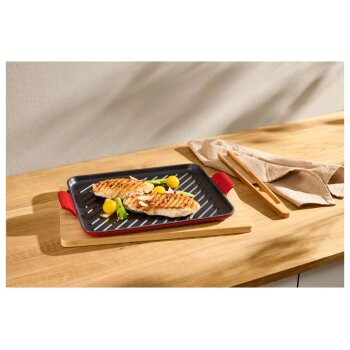 SILVERCREST® Premium-Gusseisenpizzaplatte Ø 31 cm \ Premium-Gusseisengrillplatte L 36,0 x B 26,0 cm (grillplatte/rot) - B-Ware neuwertig