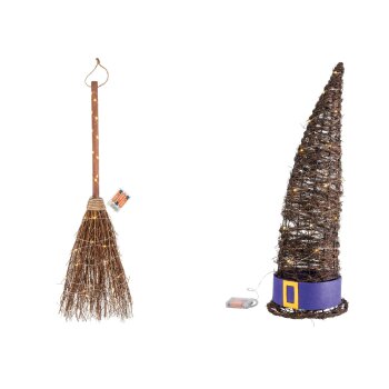 Halloween LED-Hexenbesen /-Hexenhut - B-Ware
