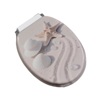 Ribelli Toilettendeckel, O-Form, Absenkautomatik, Sand und Muscheln - B-Ware Transportschaden Kosmetisch