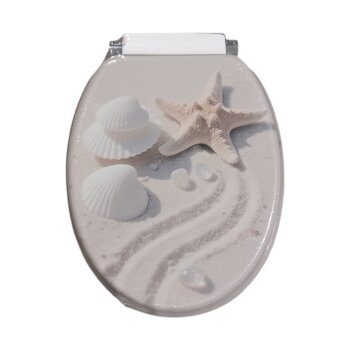 Ribelli Toilettendeckel, O-Form, Absenkautomatik, Sand und Muscheln - B-Ware Transportschaden Kosmetisch