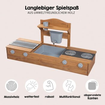 roba 2in1-Balkonsandkasten, mit Matschküche, teak - B-Ware neuwertig