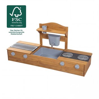 roba 2in1-Balkonsandkasten, mit Matschküche, teak - B-Ware neuwertig