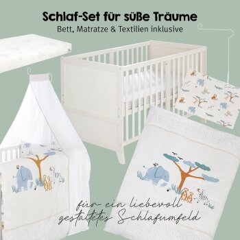 roba Kinderbettset Savanna Friends, 70 x 140 cm, naturgrau - B-Ware neuwertig