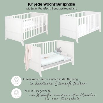 roba Kinderbettset Woodland Buddies, 70 x 140 cm, weiß/pastellgrün - B-Ware neuwertig