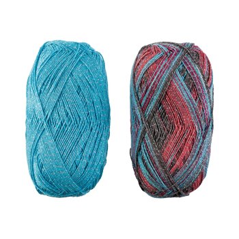crelando® Glitzer-Sockengarn X-Mas (blau/rot) - B-Ware neuwertig