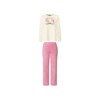 esmara® Damen Plüsch-Pyjama aus wärmender Plüsch-Qualität (creme/pink, L (44/46)) - B-Ware neuwertig
