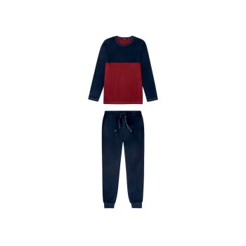LIVERGY Herren Pyjama, in wärmender Fleece-Qualität (navy/rot, M (48/50)) - B-Ware neuwertig