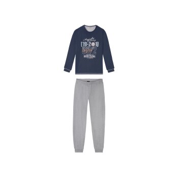 LIVERGY® Herren Pyjama, leger geschnitten (Druck marine/grau, XL (56/58)) - B-Ware neuwertig